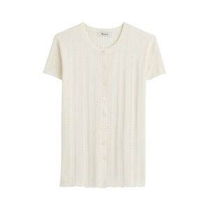 Madewell Cotton-Blend Pointelle Short-Sleeve Cardigan in Vintage Ivory